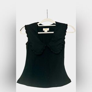 Maeve Black Sleeveless Knit Top with Ruffle Peter Pan Collar